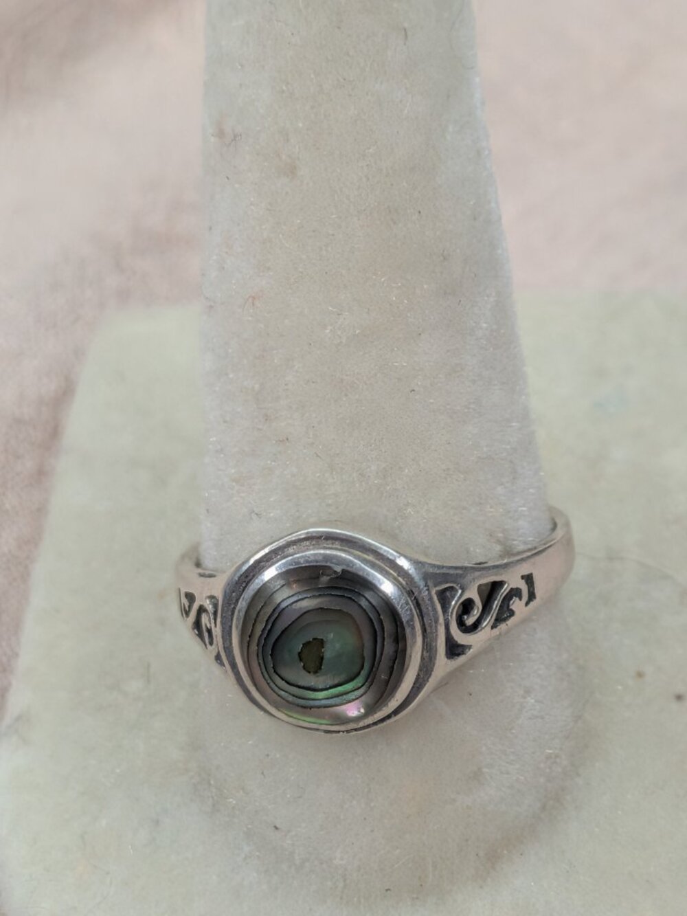 925 Sterling Silver Abalone Shell Scroll Ring Size 8.5 Vintage